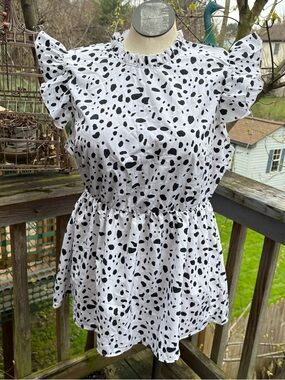 SHEIN White Black Cow Print Cap Sleeve Dress Women’s Plus Size 2XL